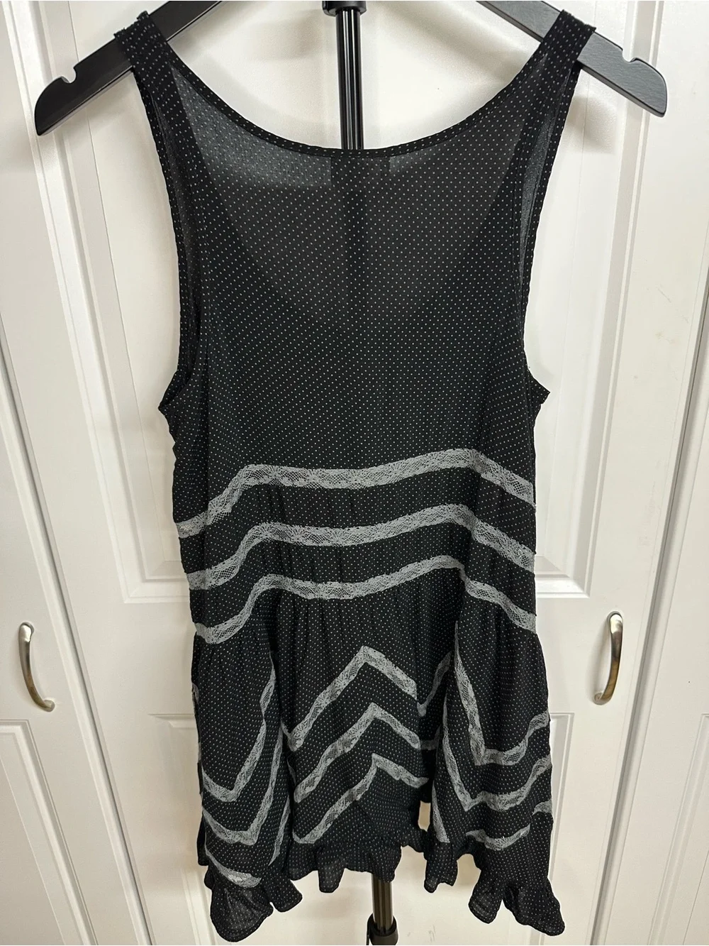 Intimately Free People Voile & Lace Polka Dot Trapeze Slip Dress Black Tunic XS